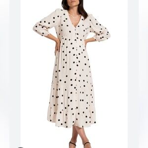 Seraphine Cream Long Sleeve Dress with Black Dots